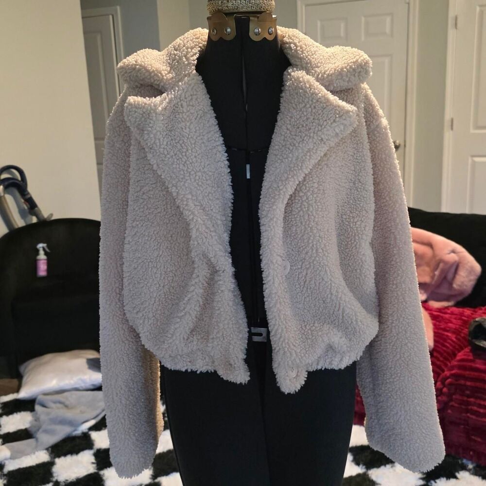 Favlux Cream Sherpa Teddy Cropped Jacket Cozy Y2K